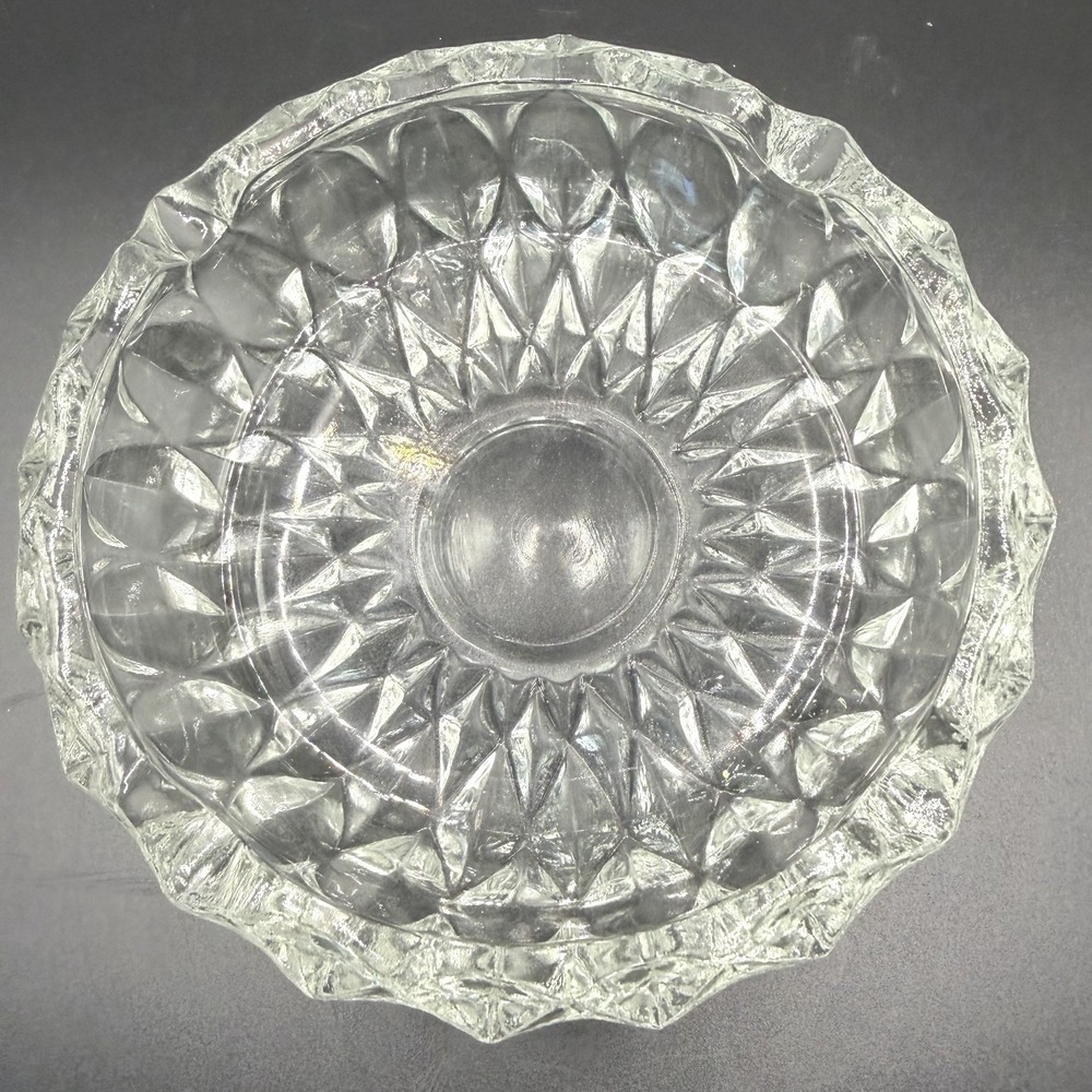 Vintage MCM Clear Pressed Glass Star Cigarette Ashtray, 60s, 5‎ in